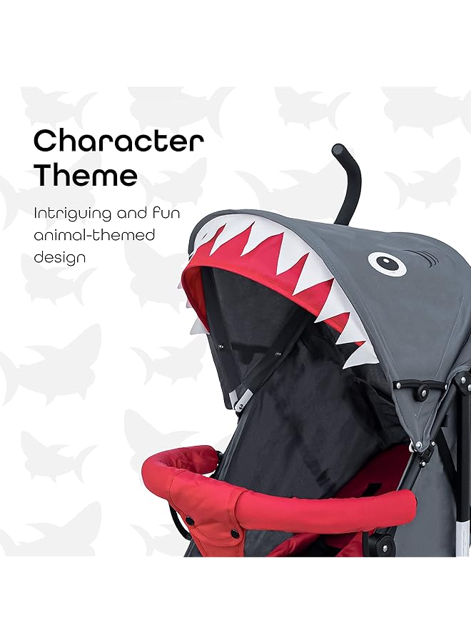 The Moon brand Safari Baby Stroller Animalthemed Umbrella Stroller With Hood Compact Lightest Stroller For Travel Reclining Storage Basket Shoulder Strap 0M+ (Up To 18 Kg) Shark - Image 2