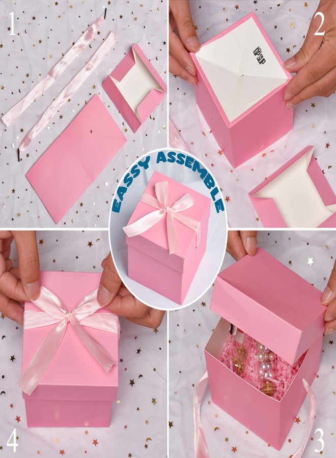 GP SUP 12 Pcs Christmas Gift Box with Lids,Pink Boxes for Presents Birthday Wedding Valentines Christmas & Party(Pink, 4”×4”×4”) - Image 5