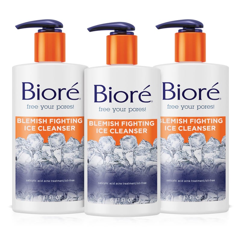 Bioré Biore Blemish Fighting Ice Cleanser Face Wash with Salicylic Acid Clears and Helps Prevent Acne Breakouts Cools  Refreshes Skin Oil Free 677 Oz Pack of 3
