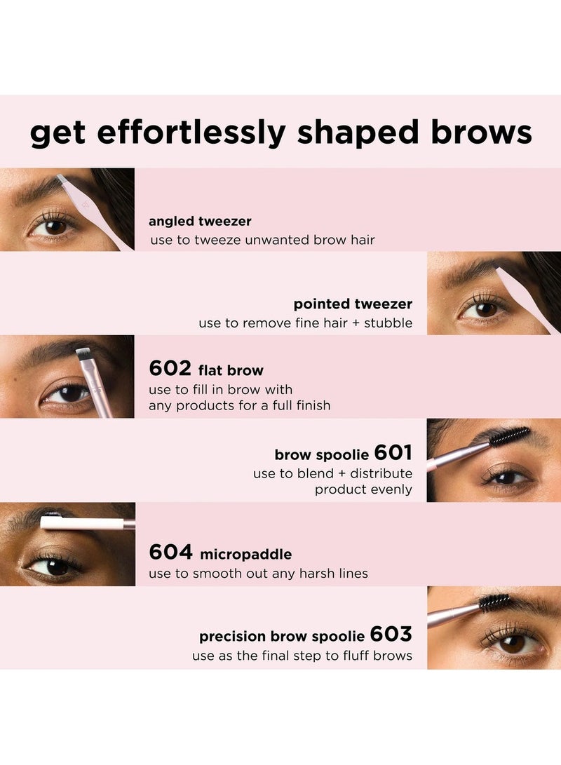 REAL TECHNIQUES Brow Shaping Set Spoolie, Brow Brushes, Tweezers, Dual-Ended Eyebrow Tools For Styling & Shaping Eyebrows, Get Full Fluffy Brows 3 Piece Set Pink - Image 4