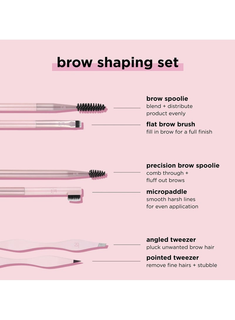 REAL TECHNIQUES Brow Shaping Set Spoolie, Brow Brushes, Tweezers, Dual-Ended Eyebrow Tools For Styling & Shaping Eyebrows, Get Full Fluffy Brows 3 Piece Set Pink - Image 3
