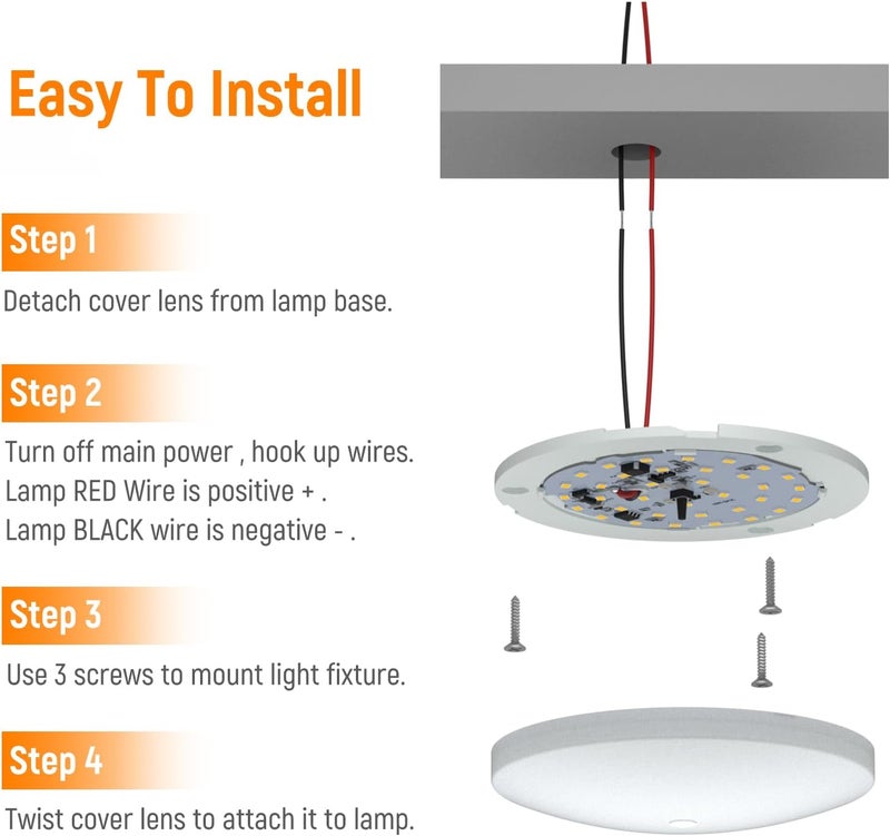 Obeaming RV Boat LED Ceiling Puck Light with Dimmer Switch - 12V Dome Light for Motorhome and Trailer (Warm White) - Image 5