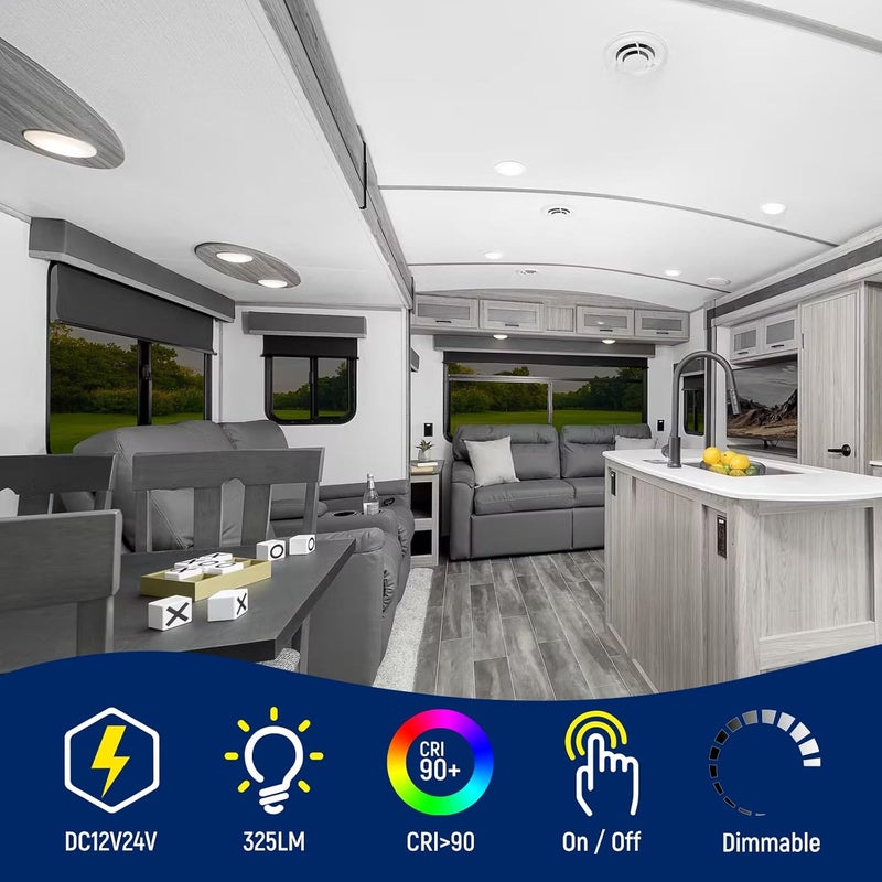 Obeaming RV Boat LED Ceiling Puck Light with Dimmer Switch - 12V Dome Light for Motorhome and Trailer (Warm White) - Image 4