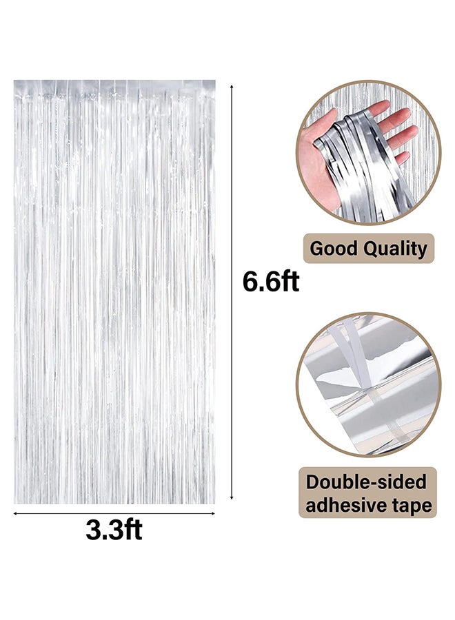 Goldedge Metallic Tinsel Foil Fringes Curtains Party Photo Backdrop for Birthday Decorations 2-Piece Set, 100 x 200 cm Size, Silver  - Image 2