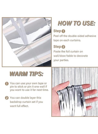 Goldedge Metallic Tinsel Foil Fringes Curtains Party Photo Backdrop for Birthday Decorations 2-Piece Set, 100 x 200 cm Size, Silver - view 4