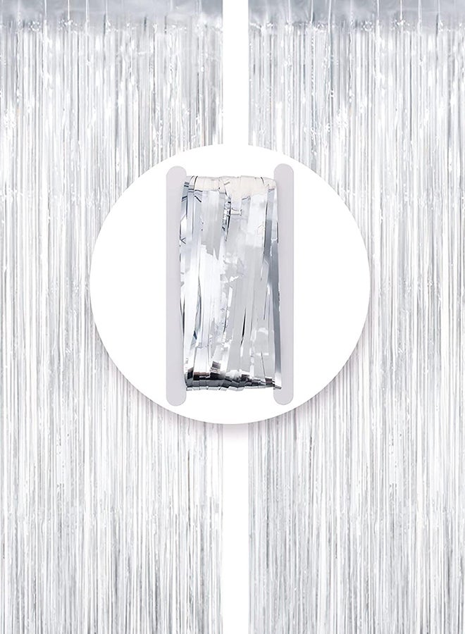 Goldedge Metallic Tinsel Foil Fringes Curtains Party Photo Backdrop for Birthday Decorations 2-Piece Set, 100 x 200 cm Size, Silver  - Image 1