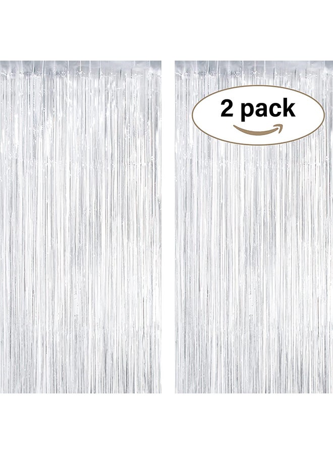 Goldedge Metallic Tinsel Foil Fringes Curtains Party Photo Backdrop for Birthday Decorations 2-Piece Set, 100 x 200 cm Size, Silver  - Image 3