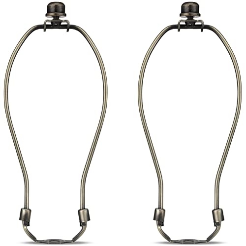 Qc 8 Inch Lamp Harp Holder Kit with Finial and Detachable Light Duty Saddle Base, Set of 2 DIY Lighting Accessories Horn Frame Lampshade Bracket for Table and Floor Lamp (Antique Brass) - Image 1