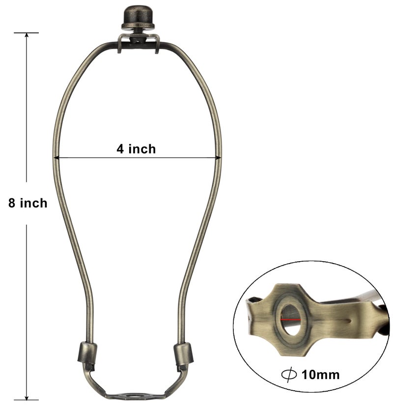 Qc 8 Inch Lamp Harp Holder Kit with Finial and Detachable Light Duty Saddle Base, Set of 2 DIY Lighting Accessories Horn Frame Lampshade Bracket for Table and Floor Lamp (Antique Brass) - Image 3