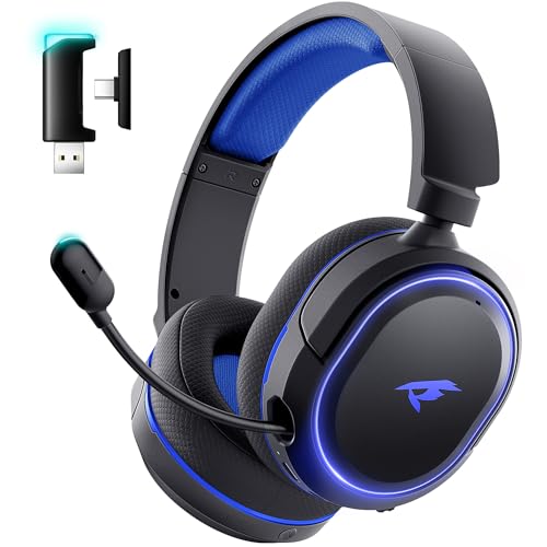 Valorise Wireless Gaming Headset, 7.1 Surround Sound, 2.4GHz USB Gaming Headphones with Bluetooth 5.4, 100H Battery, ENC Noise Canceling Mic, RGB Light, Wireless Headset for PC PS5 PS4 Mac Switch (Black-Blue) - Image 1