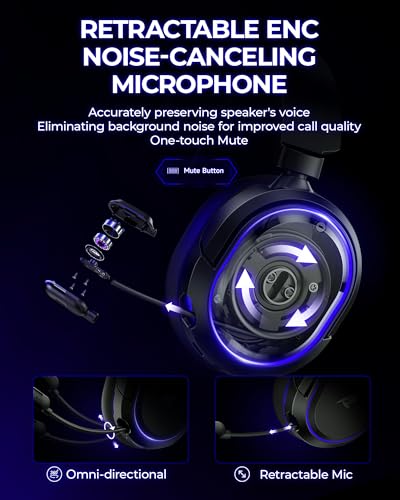 Valorise Wireless Gaming Headset, 7.1 Surround Sound, 2.4GHz USB Gaming Headphones with Bluetooth 5.4, 100H Battery, ENC Noise Canceling Mic, RGB Light, Wireless Headset for PC PS5 PS4 Mac Switch (Black-Blue) - Image 5