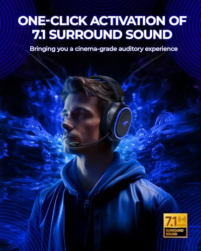 Valorise Wireless Gaming Headset, 7.1 Surround Sound, 2.4GHz USB Gaming Headphones with Bluetooth 5.4, 100H Battery, ENC Noise Canceling Mic, RGB Light, Wireless Headset for PC PS5 PS4 Mac Switch (Black-Blue) - Image 2