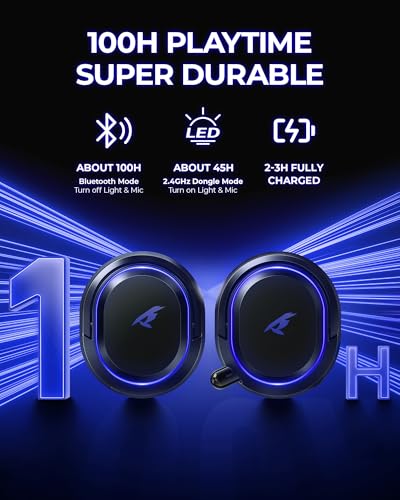 Valorise Wireless Gaming Headset, 7.1 Surround Sound, 2.4GHz USB Gaming Headphones with Bluetooth 5.4, 100H Battery, ENC Noise Canceling Mic, RGB Light, Wireless Headset for PC PS5 PS4 Mac Switch (Black-Blue) - Image 3