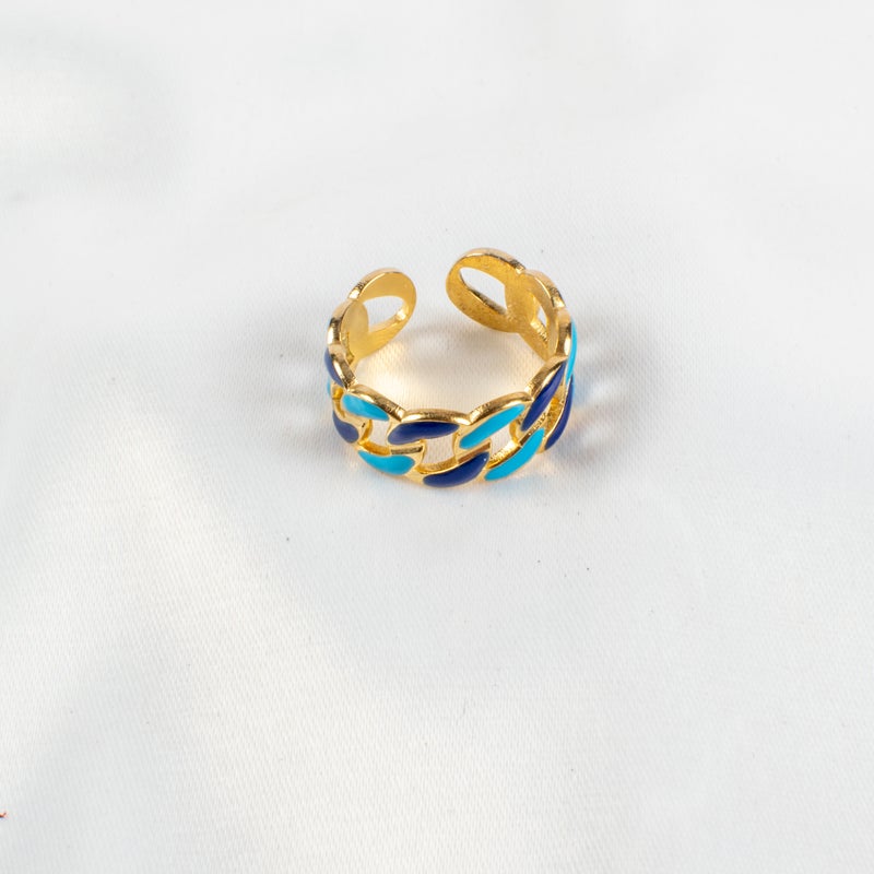 Golden Stainless Steel Blue Free Size Ring - Image 2