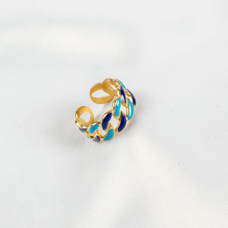 Golden Stainless Steel Blue Free Size Ring - Image 1