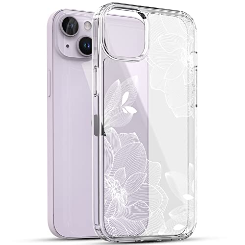 RANZ Compatible with iPhone 14 Case, Anti-Scratch Shockproof Series Clear Hard PC + TPU Bumper Protective Cover Case for iPhone 14 (6.1") - White Lace Chrysanthemum - Image 3