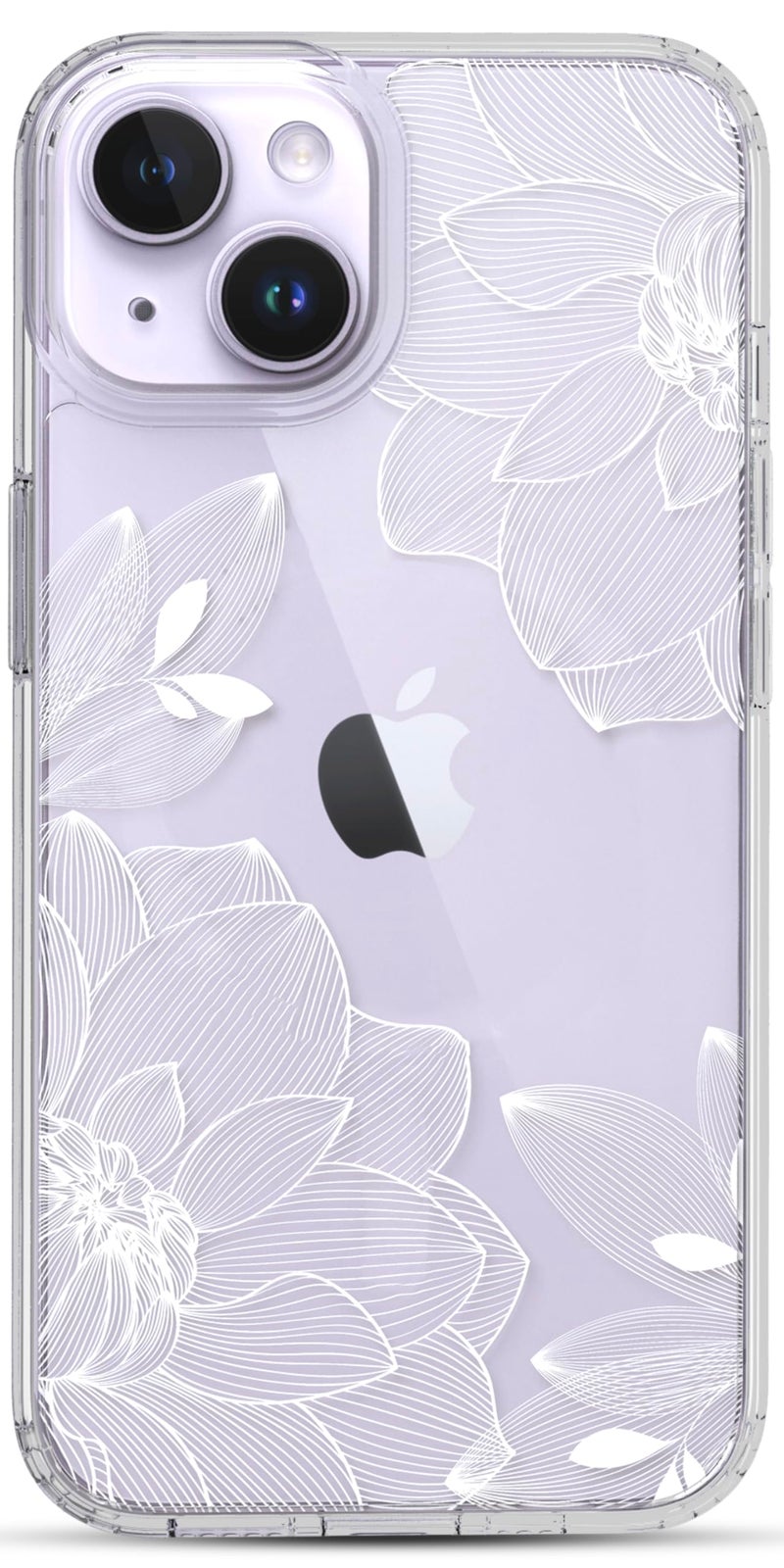 RANZ Compatible with iPhone 14 Case, Anti-Scratch Shockproof Series Clear Hard PC + TPU Bumper Protective Cover Case for iPhone 14 (6.1") - White Lace Chrysanthemum - Image 1
