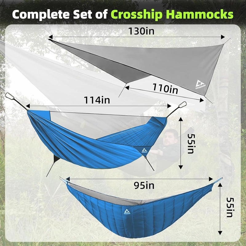CROSSHIP Camping Hammock with Mosquito Net & Hammock Underquilt and Rain Fly Tarp - Portable for Indoor, Outdoor, Hiking, Backpacking, Backyard, Beach & Travel (Hold Up to 500lbs) - Blue - Image 2