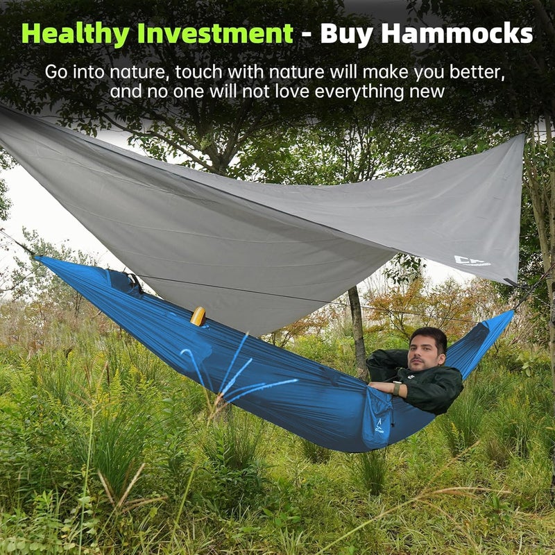 CROSSHIP Camping Hammock with Mosquito Net & Hammock Underquilt and Rain Fly Tarp - Portable for Indoor, Outdoor, Hiking, Backpacking, Backyard, Beach & Travel (Hold Up to 500lbs) - Blue - Image 3