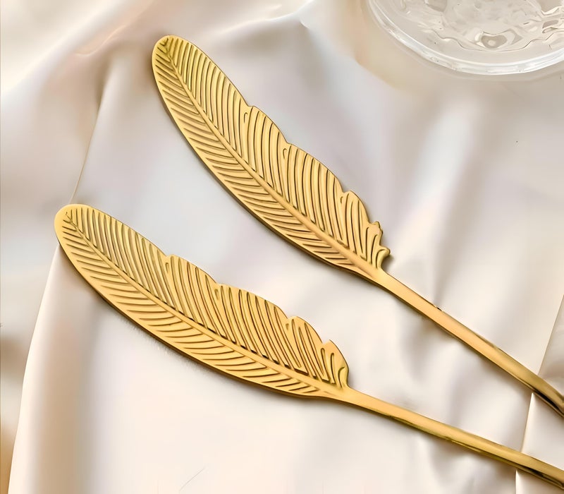 Pastry Forks - Modern 6-Piece Gold Finished Stainless Steel Set with Feather Inspired Design, Ideal for Serving Sweet Delicacies, Cakes, and Tarts, Combining Functionality with High-End Aesthetic Appe - Image 5