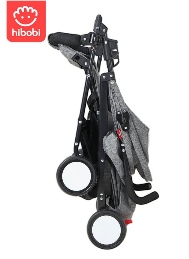 hibobi - Lightweight Baby Stroller with Mosquito Net – Foldable and Travel-Friendly-Grey - Image 1