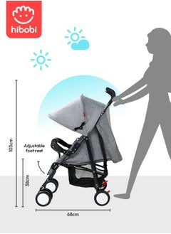 hibobi Lightweight Baby Stroller with Mosquito Net – Foldable and Travel-Friendly-Grey  - Image 5
