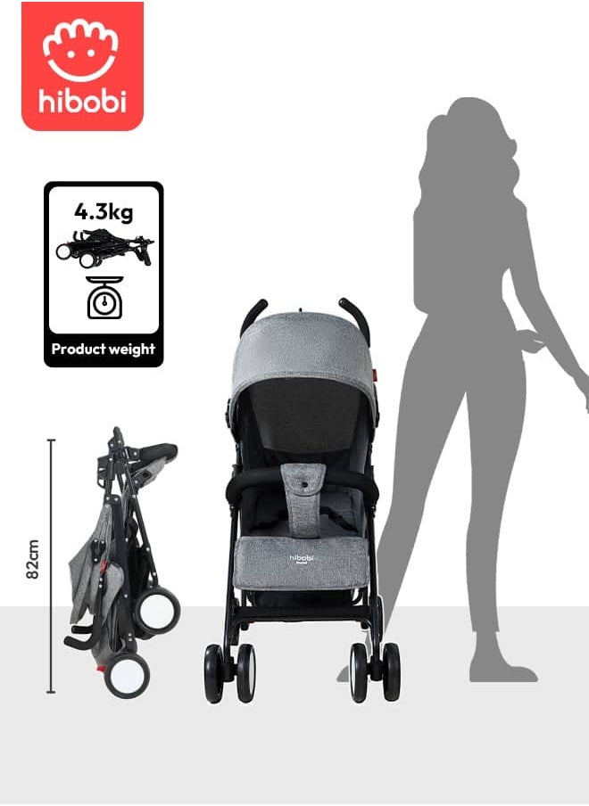 hibobi - Lightweight Baby Stroller with Mosquito Net – Foldable and Travel-Friendly-Grey - Image 1