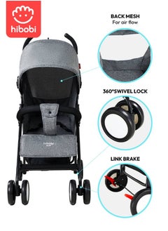 hibobi Lightweight Baby Stroller with Mosquito Net – Foldable and Travel-Friendly-Grey  - Image 3