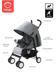 hibobi Lightweight Baby Stroller with Mosquito Net – Foldable and Travel-Friendly-Grey  - Image 2