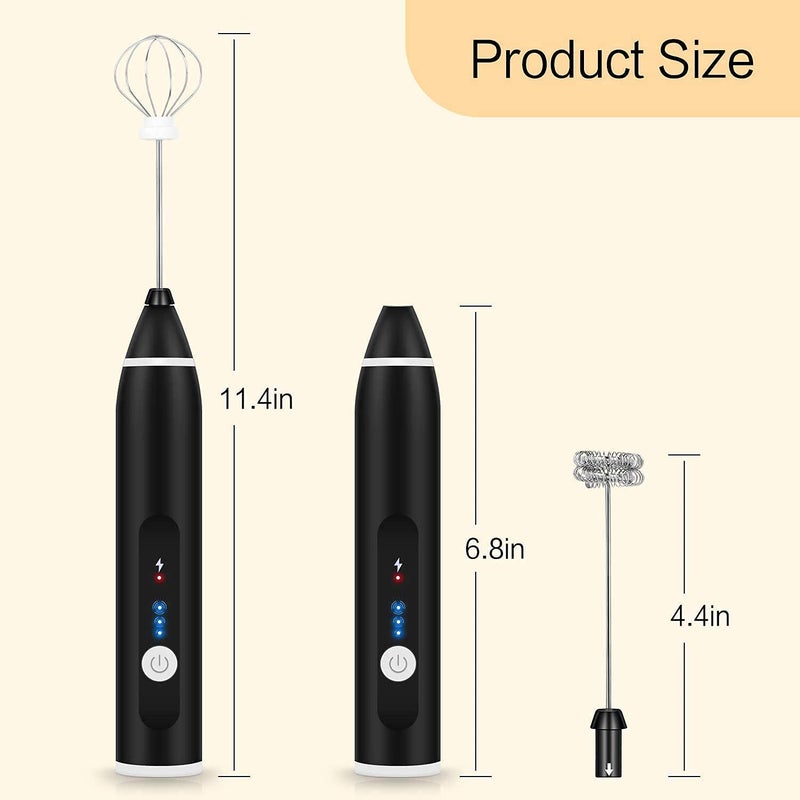 Mantavya Handheld Milk Frother USB Rechargeable 3 Speed Modes Mini Electric Milk Foam Maker with 2 Different Whisking Head Mixer for Coffee Latte Cappuccino Hot Chocolate Egg Whisks - Image 2