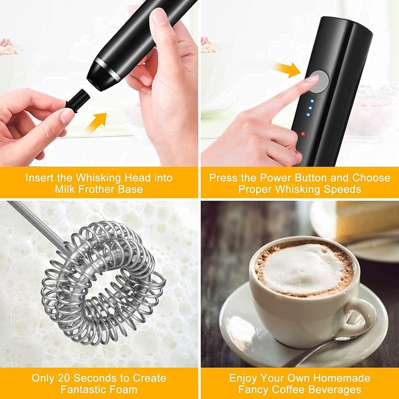 Mantavya Handheld Milk Frother USB Rechargeable 3 Speed Modes Mini Electric Milk Foam Maker with 2 Different Whisking Head Mixer for Coffee Latte Cappuccino Hot Chocolate Egg Whisks - Image 5