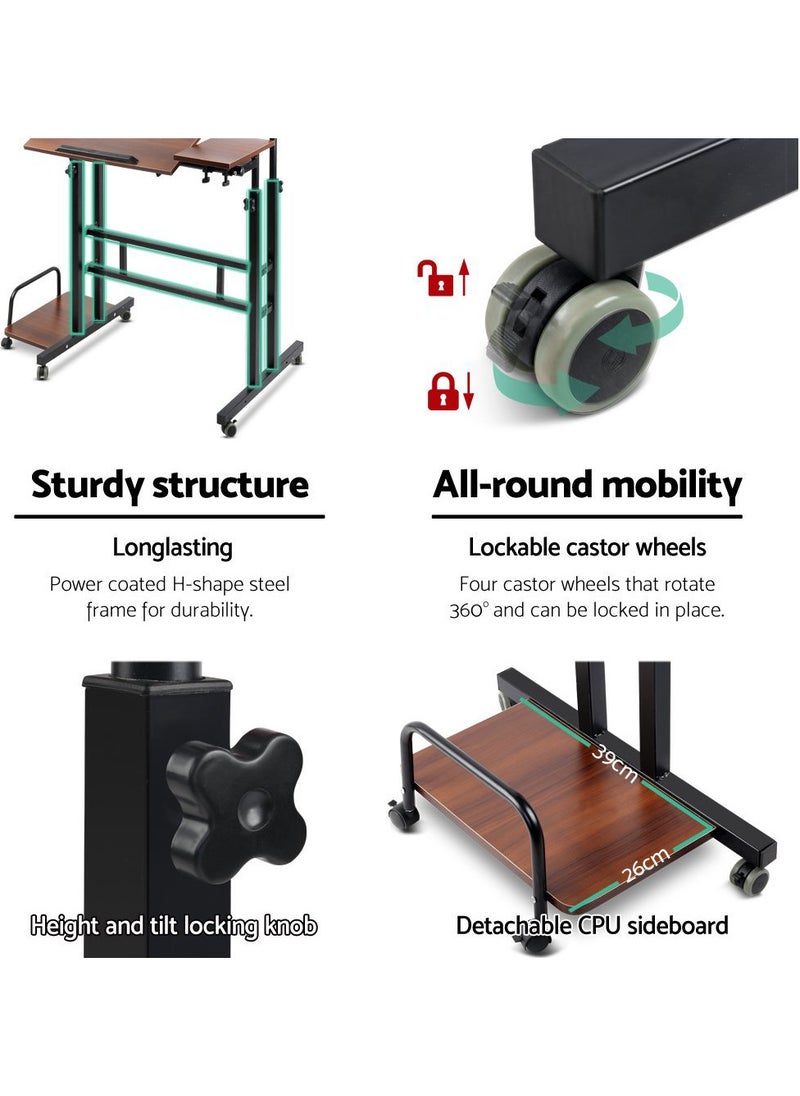 Computer Table, Portable Computer Desk, Mobile Standing Laptop Desk Workstation with Wheels, Height Adjustable Study Table, for Bedroom Sofa Living Room Study Wood Color