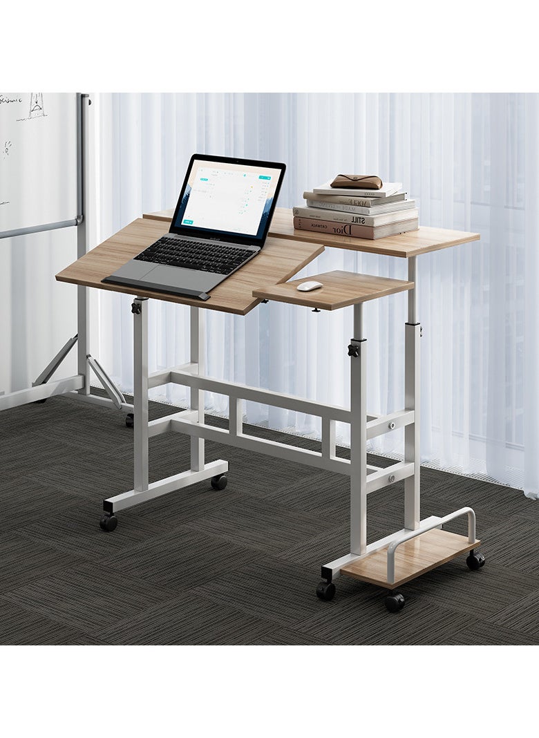 Computer Table, Portable Computer Desk, Mobile Standing Laptop Desk Workstation with Wheels, Height Adjustable Study Table, for Bedroom Sofa Living Room Study Wood Color