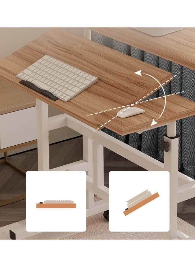 Computer Table, Portable Computer Desk, Mobile Standing Laptop Desk Workstation with Wheels, Height Adjustable Study Table, for Bedroom Sofa Living Room Study Wood Color