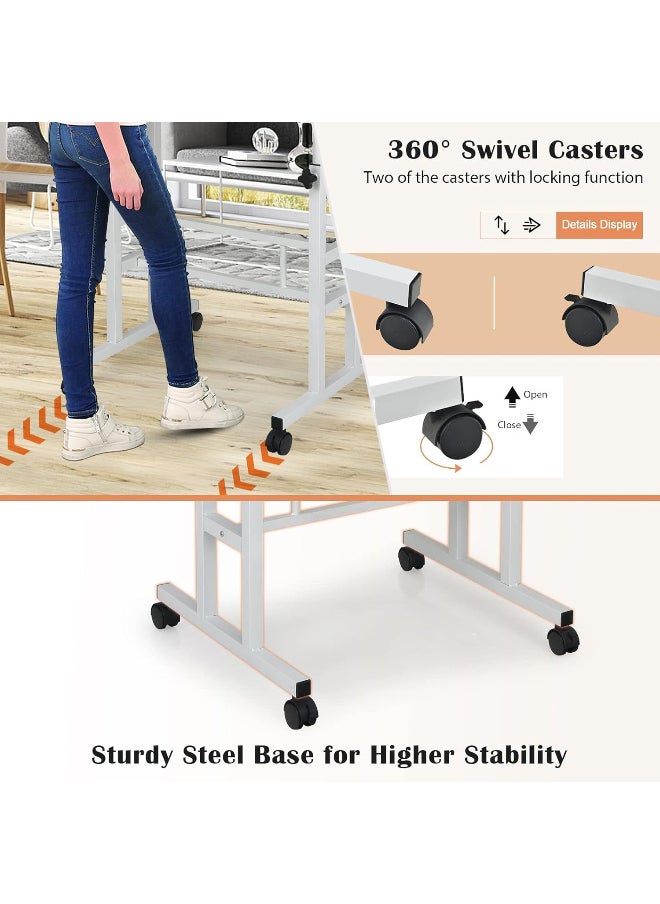Computer Table, Portable Computer Desk, Mobile Standing Laptop Desk Workstation with Wheels, Height Adjustable Study Table, for Bedroom Sofa Living Room Study Wood Color