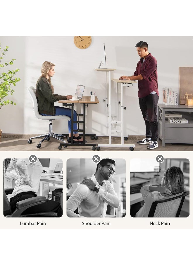 Computer Table, Portable Computer Desk, Mobile Standing Laptop Desk Workstation with Wheels, Height Adjustable Study Table, for Bedroom Sofa Living Room Study Wood Color