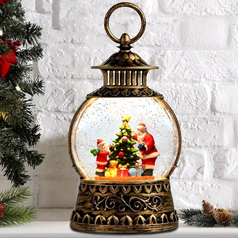Aixuler Christmas Santa Snow Globe, Christmas Musical Snow Globe Lantern Lights with 6H Timer Battery & USB Powered, Retro Style Holiday Glitter Globe for Xmas Home Decoration Holiday Party Gifts - Image 1