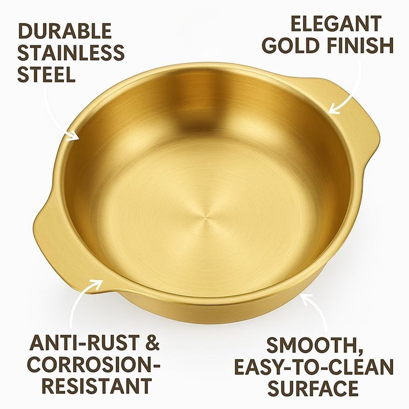 Valajogi Stainless Steel Golden Ingot Bowl,Korean Salad,Dessert,Commercial Tableware for Korean Cuisine,Durable & Elegant Serving Bowl for Home & Restaurant Use- Gold (27.5x21x7.5) - Image 3