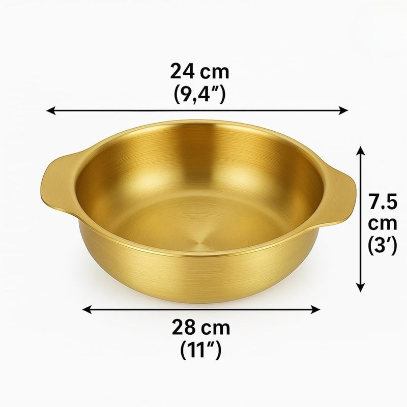 Valajogi Stainless Steel Golden Ingot Bowl,Korean Salad,Dessert,Commercial Tableware for Korean Cuisine,Durable & Elegant Serving Bowl for Home & Restaurant Use- Gold (27.5x21x7.5) - Image 2