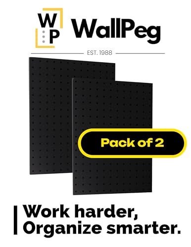 WallPeg لوحات بيغ بورد سوداء 2 (24"x16" لكل منها) مع 36 خطاف بيغ متنوع – مجموعة منظم جراج قوية – خطافات فليكس لوك محمية ببراءة اختراع – نظام تخزين حائطي مصنوع في الولايات المتحدة الأمريكية - Image 2