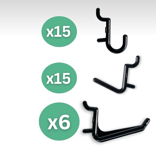 WallPeg لوحات بيغ بورد سوداء 2 (24"x16" لكل منها) مع 36 خطاف بيغ متنوع – مجموعة منظم جراج قوية – خطافات فليكس لوك محمية ببراءة اختراع – نظام تخزين حائطي مصنوع في الولايات المتحدة الأمريكية - Image 4