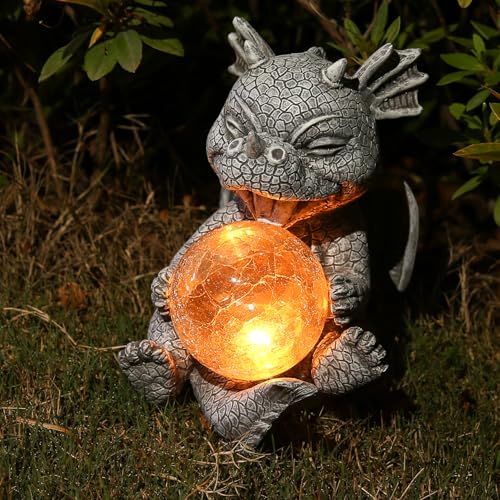 Jy.Cozy Garden Dragon Statue Solar Powered Outdoor Figurine Light Decor Cute and Hold Glowing Glass Ball Resin Sculpture Home Decoration for Porch Patio Lawn Farm Yard Housewarming Ornament Gift - Image 5