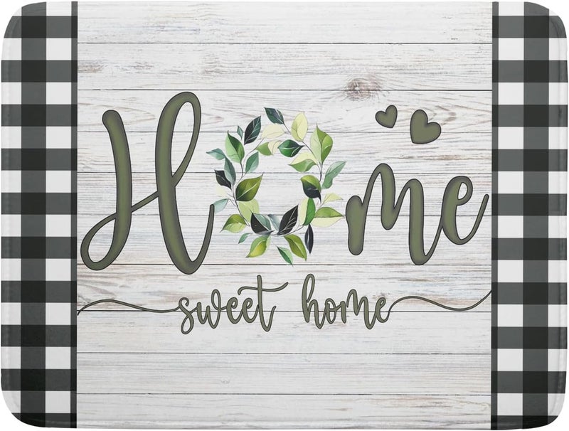 Giwawa Home Sweet Home Dish Drying Mat 18x24 Inch Spring Summer Green Leaf Wreath Dish Drainer Mats Rustic Wood Board Microfiber Dish Drying Rack Pad for Kitchen Countertop Farmhouse Decor - Image 1
