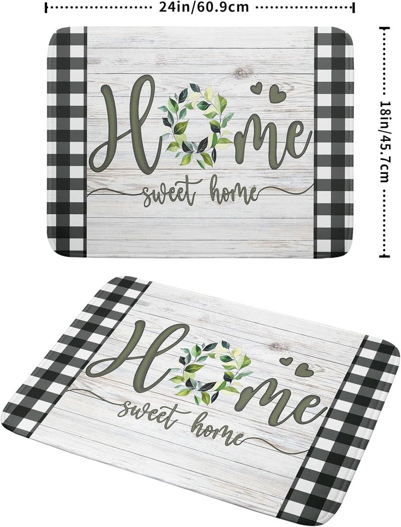 Giwawa Home Sweet Home Dish Drying Mat 18x24 Inch Spring Summer Green Leaf Wreath Dish Drainer Mats Rustic Wood Board Microfiber Dish Drying Rack Pad for Kitchen Countertop Farmhouse Decor - Image 2