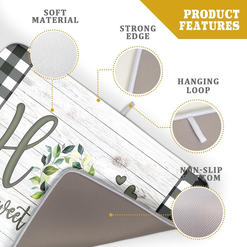 Giwawa Home Sweet Home Dish Drying Mat 18x24 Inch Spring Summer Green Leaf Wreath Dish Drainer Mats Rustic Wood Board Microfiber Dish Drying Rack Pad for Kitchen Countertop Farmhouse Decor - Image 4
