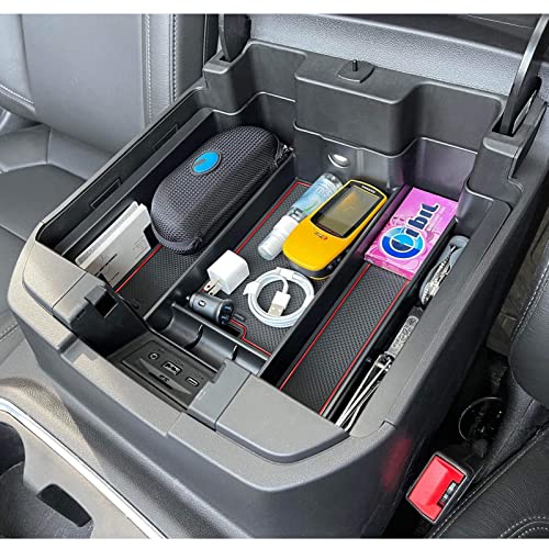 TOPINSTALL Red Center Console Organizer Compatible with 2019-2022 Silverado/Sierra 1500 and 2020-2023 Silverado/Sierra 2500HD 3500HD, Armrest Full-Size Tray (Full Console w/Bucket Seats ONLY) - Image 1