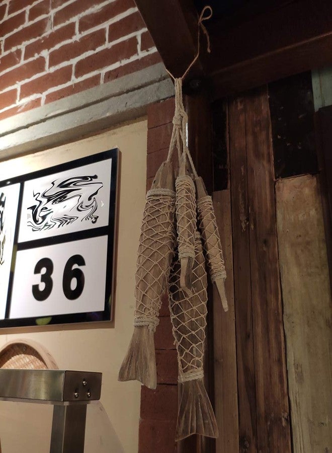 E-view Antique Wood Fish Decor Decorative Wooden Hanging Fish Nautical Indoor Outdoor Decorations Wall Art Ornament - Image 2