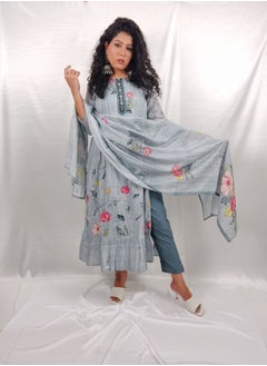 PRIYA’S PANACHE PRIYA'S PANACHE Premium Silk Grey Nyra Cut Kurta Pant Dupatta Set – Ethnic Wear | Indian Partywear | Festive & Wedding Outfit for Women  - Image 2