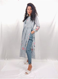 PRIYA’S PANACHE PRIYA'S PANACHE Premium Silk Grey Nyra Cut Kurta Pant Dupatta Set – Ethnic Wear | Indian Partywear | Festive & Wedding Outfit for Women  - Image 3
