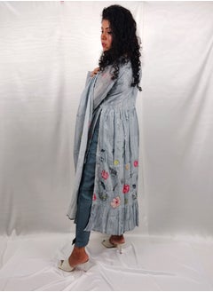 PRIYA’S PANACHE PRIYA'S PANACHE Premium Silk Grey Nyra Cut Kurta Pant Dupatta Set – Ethnic Wear | Indian Partywear | Festive & Wedding Outfit for Women  - Image 4